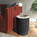 Milo Mango Marble Black Fluted Side Table with Door from Roseland Furniture