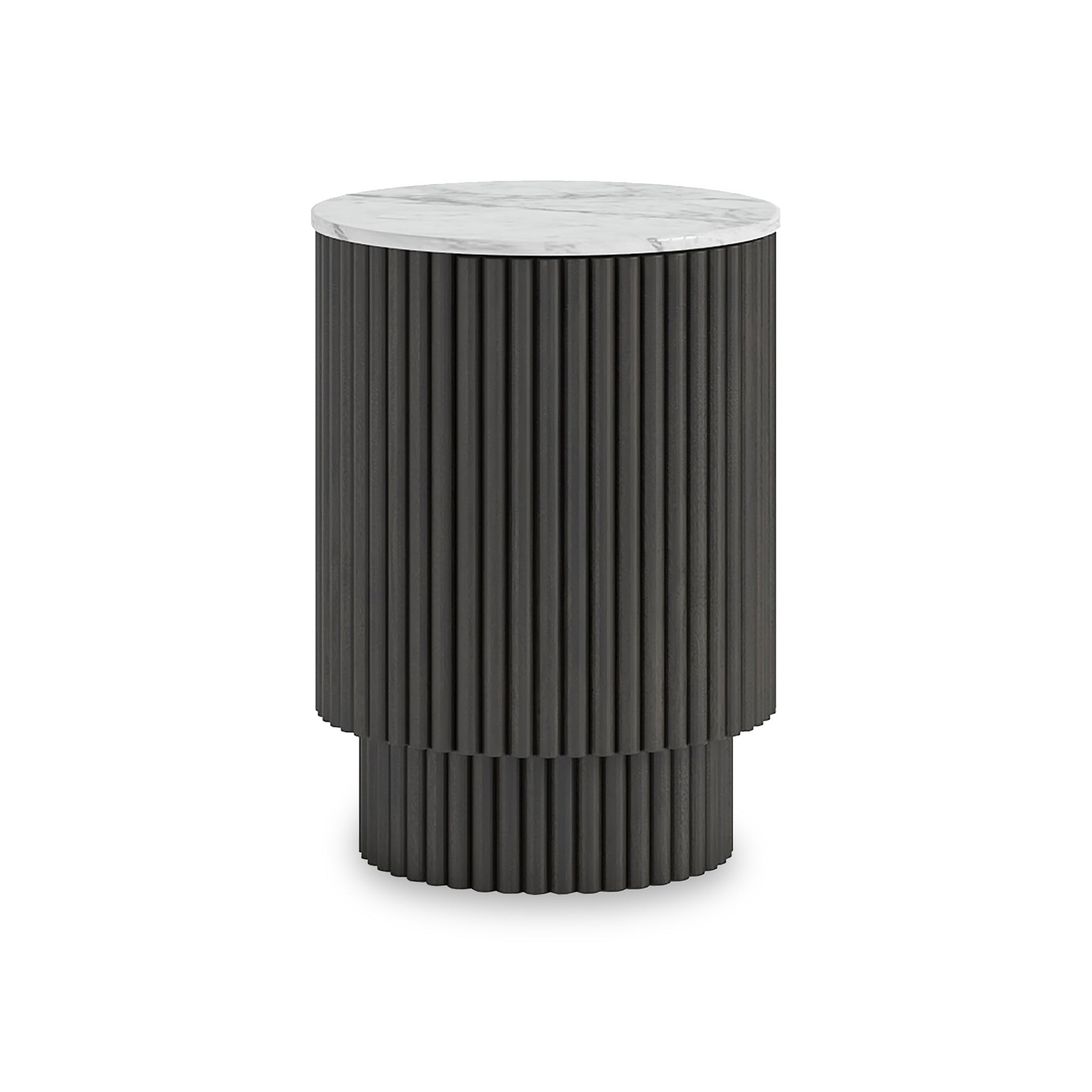 Milo Mango Marble Black Fluted Side Table with Door from Roseland Furniture