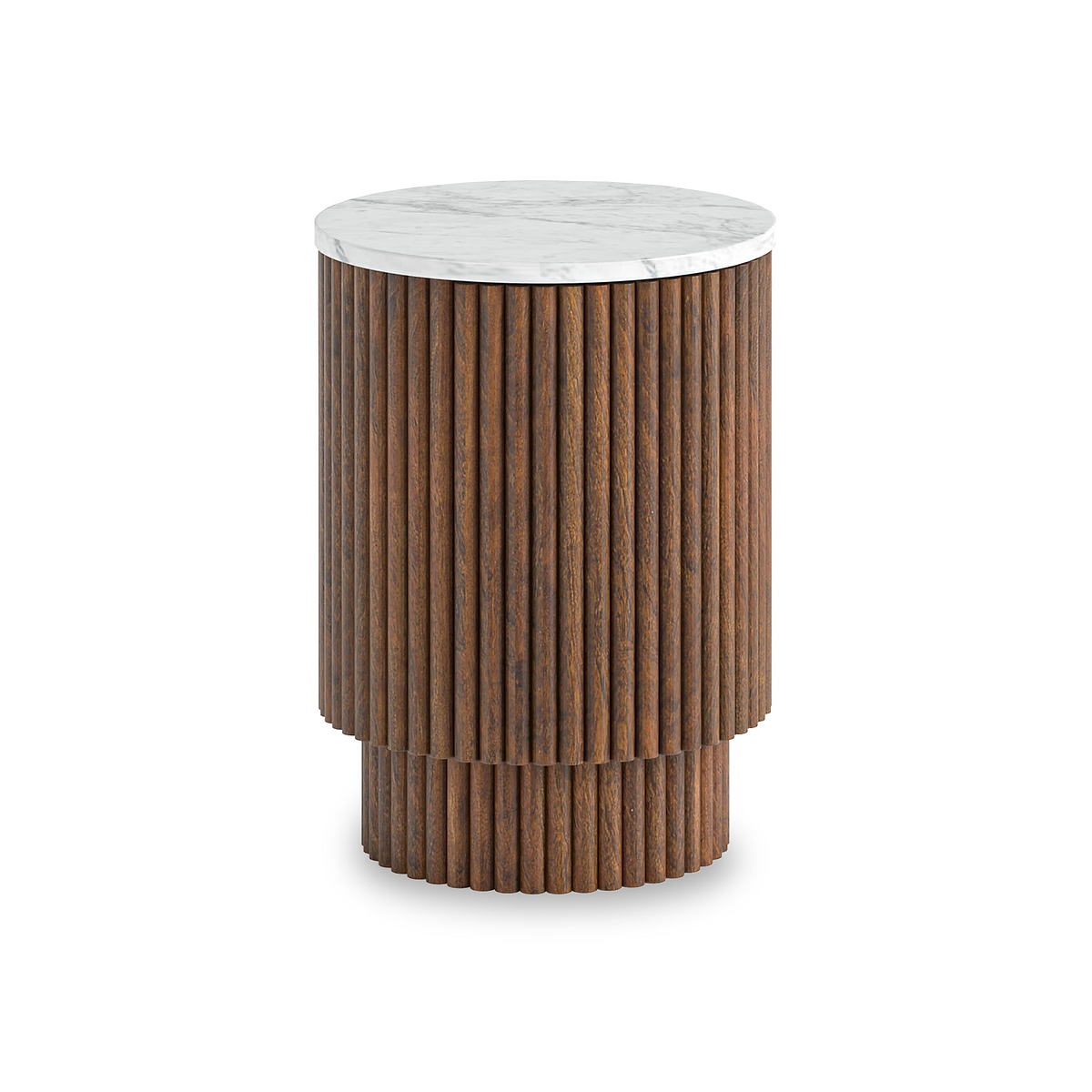 Milo Mango Marble Brown Fluted Side Table with Door from Roseland Furniture