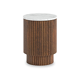 Milo Mango Marble Brown Fluted Side Table with Door from Roseland Furniture