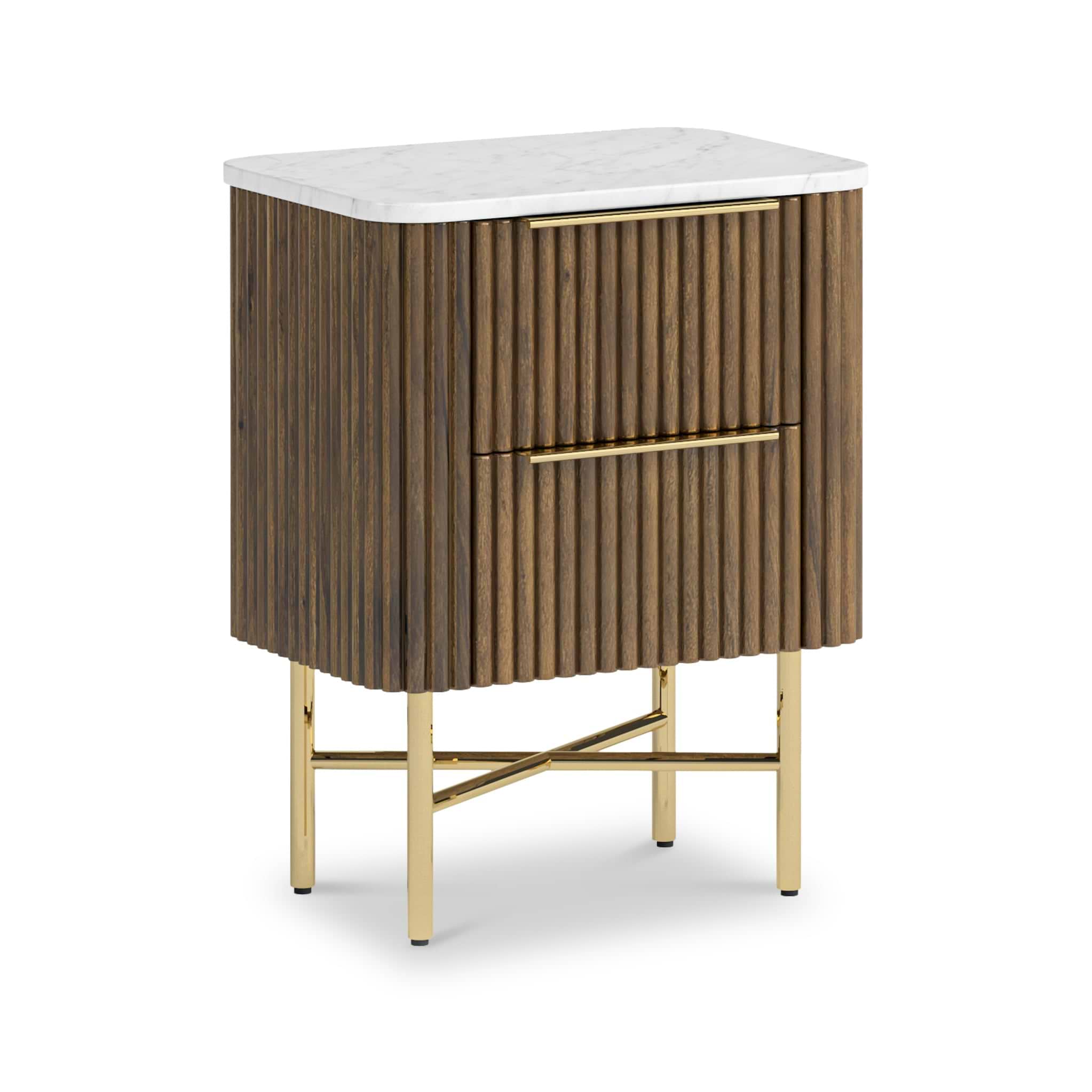 Milo Mango & Marble Walnut 2 Drawer Narrow Bedside from Roseland Furniture