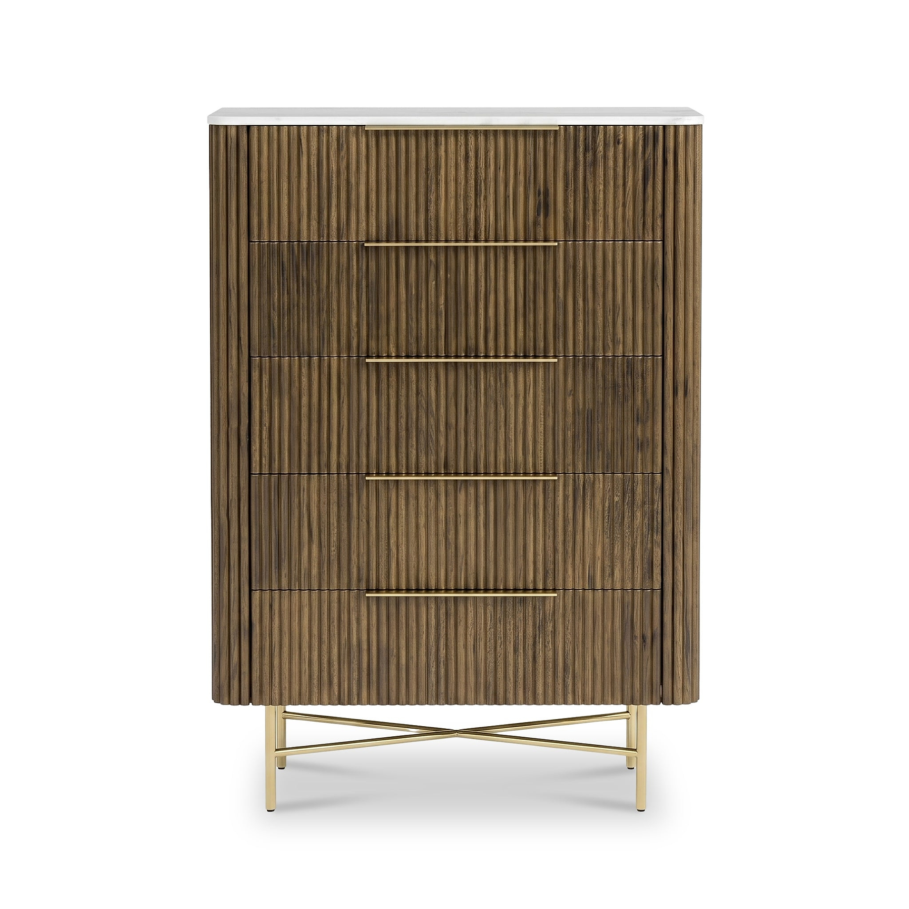Milo Mango & Marble Walnut 5 Drawer Chest of Drawers from Roseland Furniture