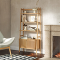 Shorwell Oak Large Bookcase with 2 Door Slatted Cupboard from Roseland Furniture