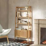 Shorwell Oak Large Bookcase with 2 Door Slatted Cupboard from Roseland Furniture