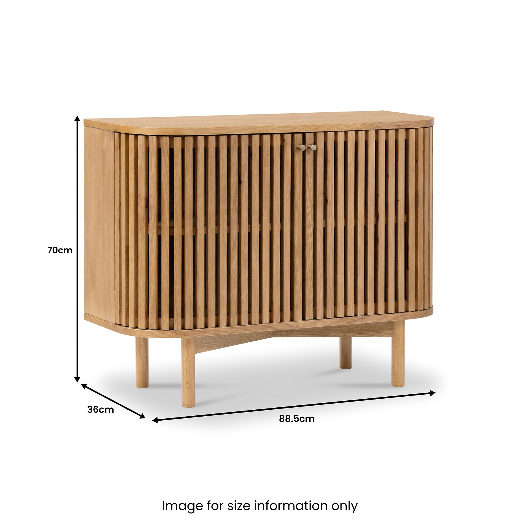 Shorwell Oak Slatted Small 2 Door Sideboard Cabinet dimensions