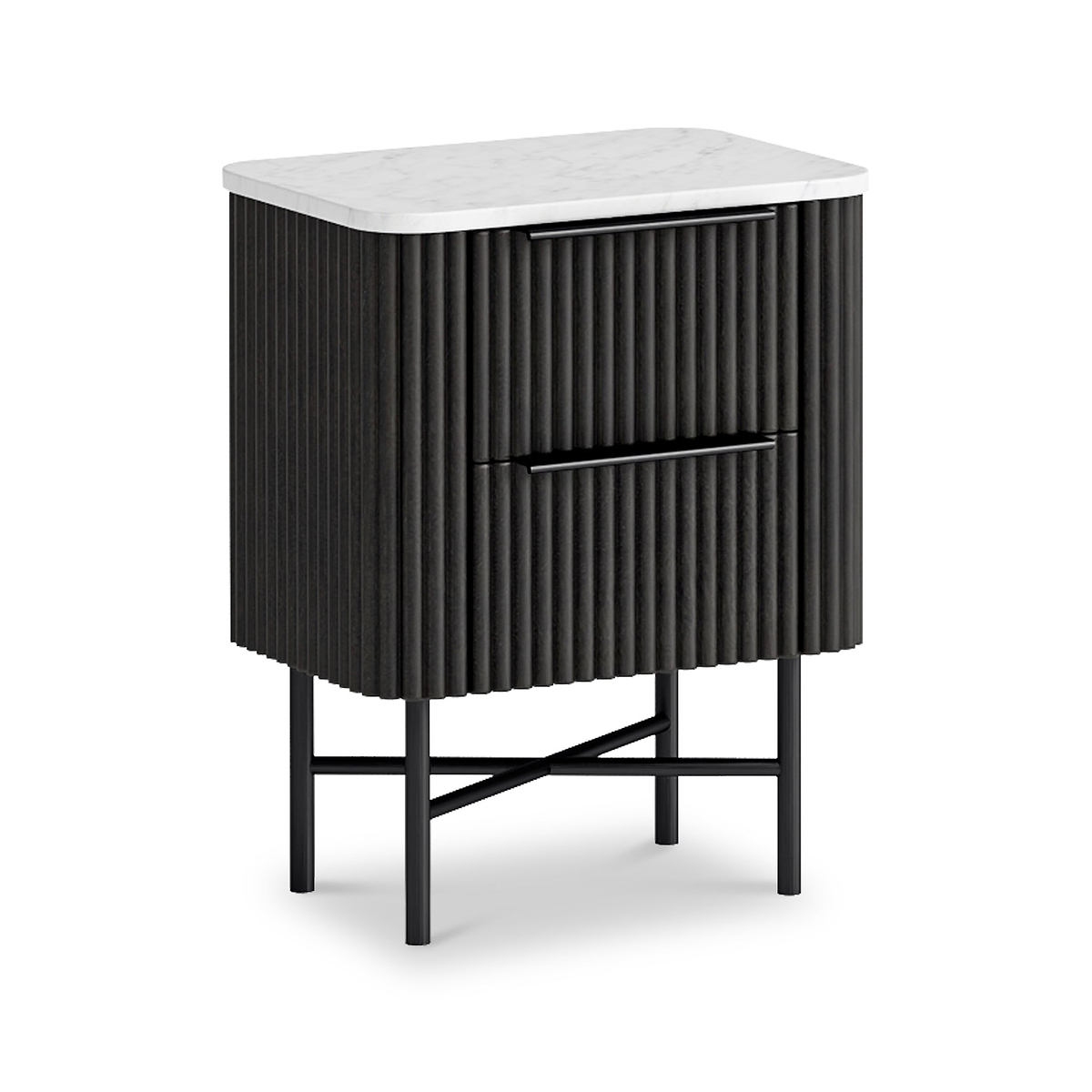 Milo Mango & Marble Black 2 Drawer Narrow Bedside from Roseland Furniture