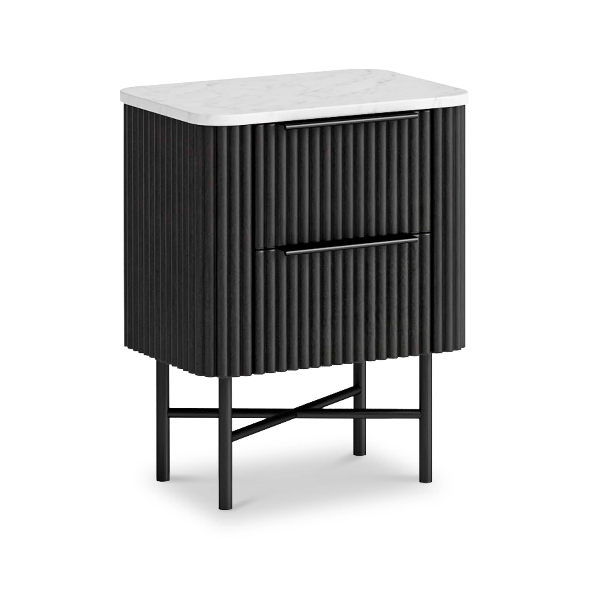 Milo Mango & Marble Black 2 Drawer Narrow Bedside from Roseland Furniture