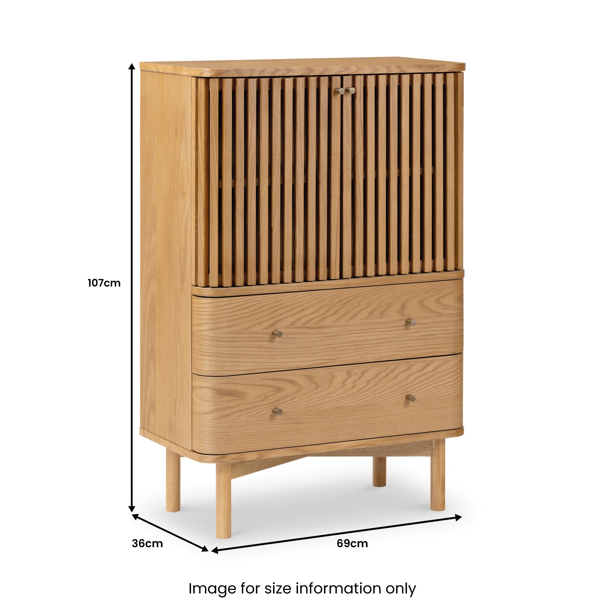 Shorwell Oak Slatted 2 Drawer 2 Door Cabinet | Roseland