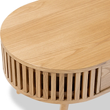 Shorwell Oak Slatted Oval 1 Drawer Coffee Table from Roseland Furniture