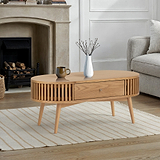 Shorwell Oak Slatted Oval 1 Drawer Coffee Table from Roseland Furniture
