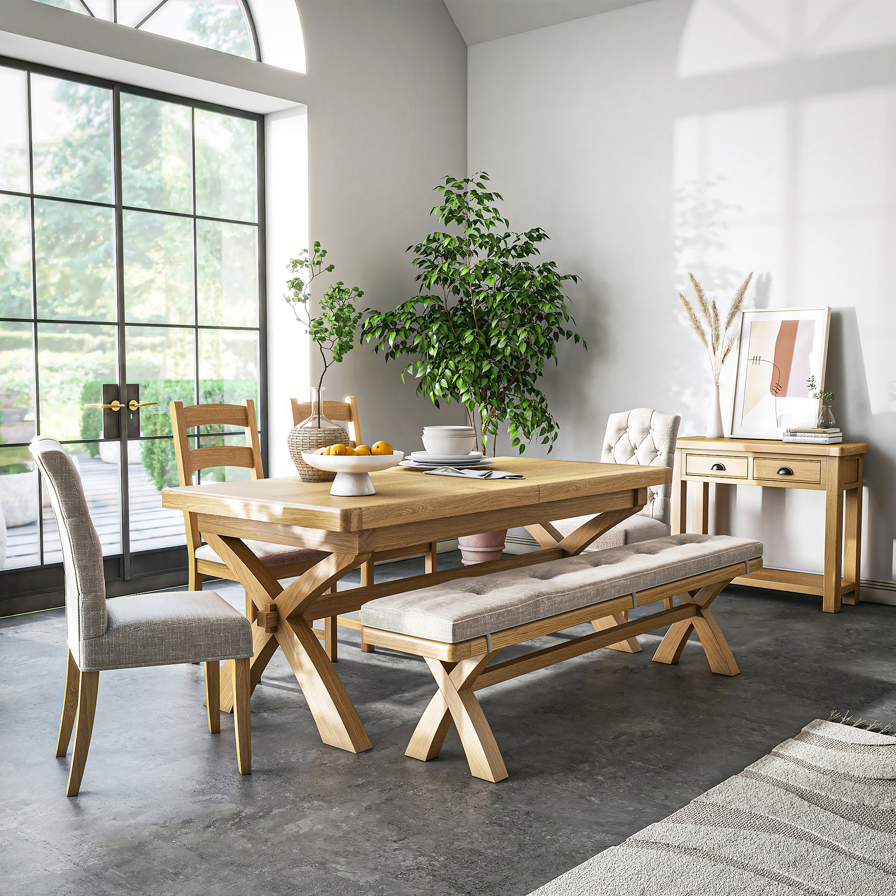 Portland-Oak-200cm-Cross-Legged-Dining-Table from Roseland Furniture