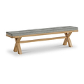 Portland Oak 200cm Cross Legged Dining Bench with grey  cushion from Roseland Furniture