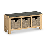 Portland-Oak-Storage-Bench-With-Baskets-&-Charcoal-Cushion from Roseland Furniture
