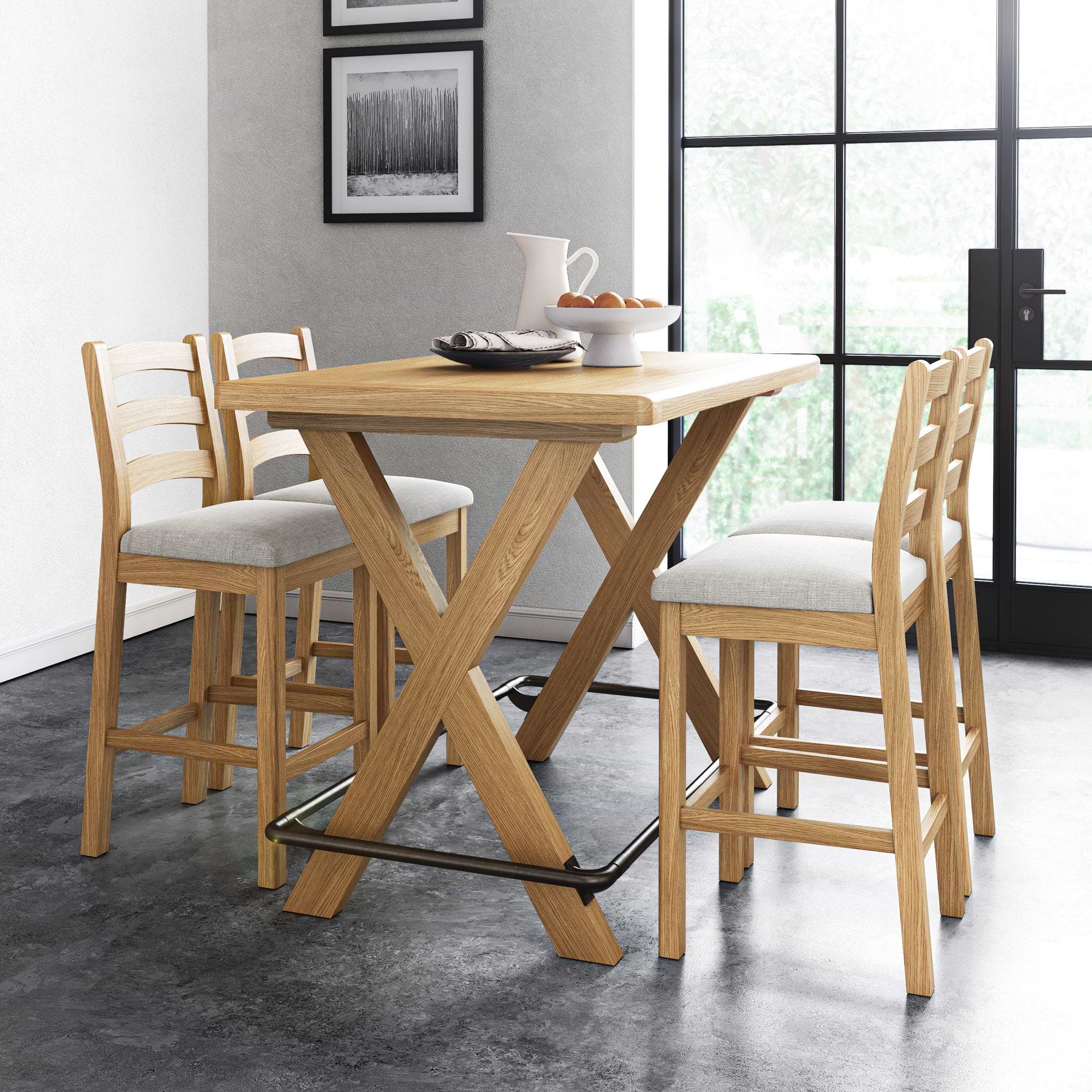 Portland Oak Kitchen Breakfast Bar Table for 4 People | Roseland