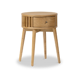 Shorwell Oak Slatted Round 1 Drawer Side Table from Roseland Furniture