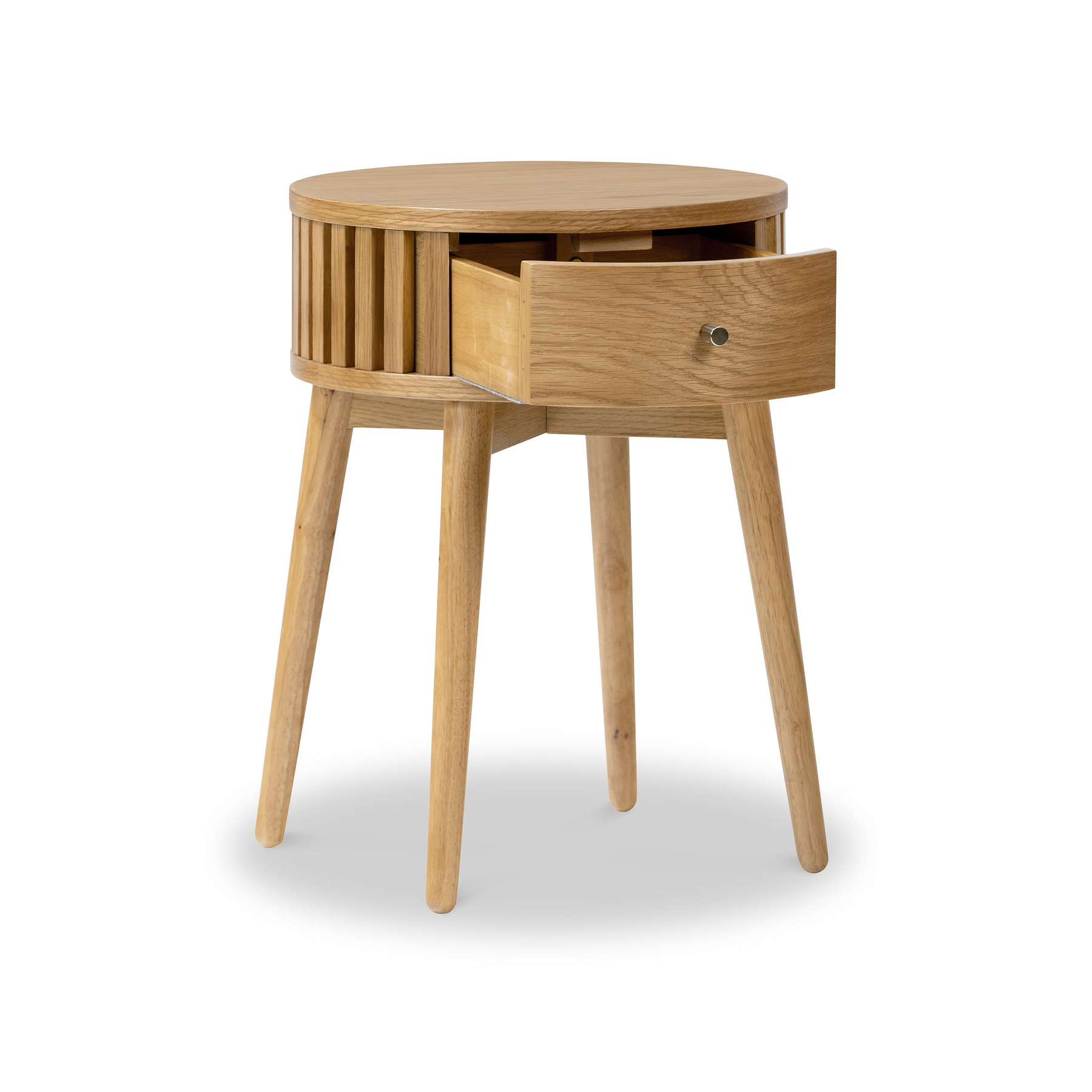 Shorwell Oak Slatted Round 1 Drawer Side Table