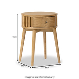 Shorwell Oak Slatted Round 1 Drawer Side Table dimensions