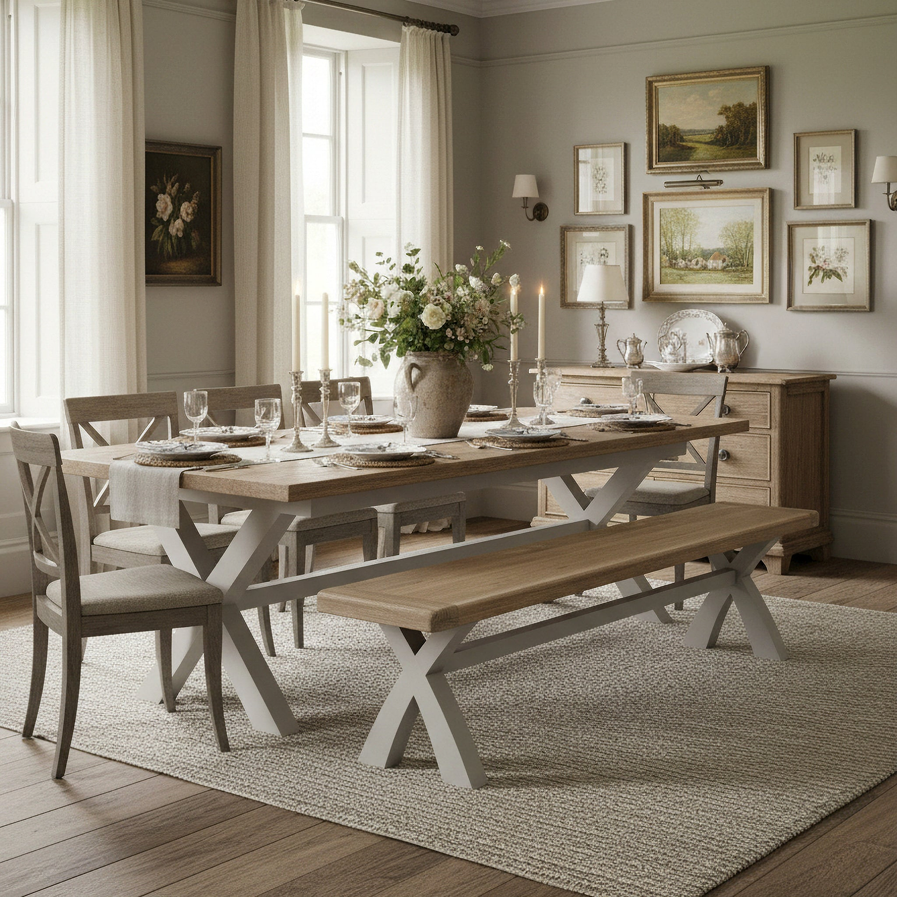 Penzance 200cm Cross Leg Bench from Roseland Furniture