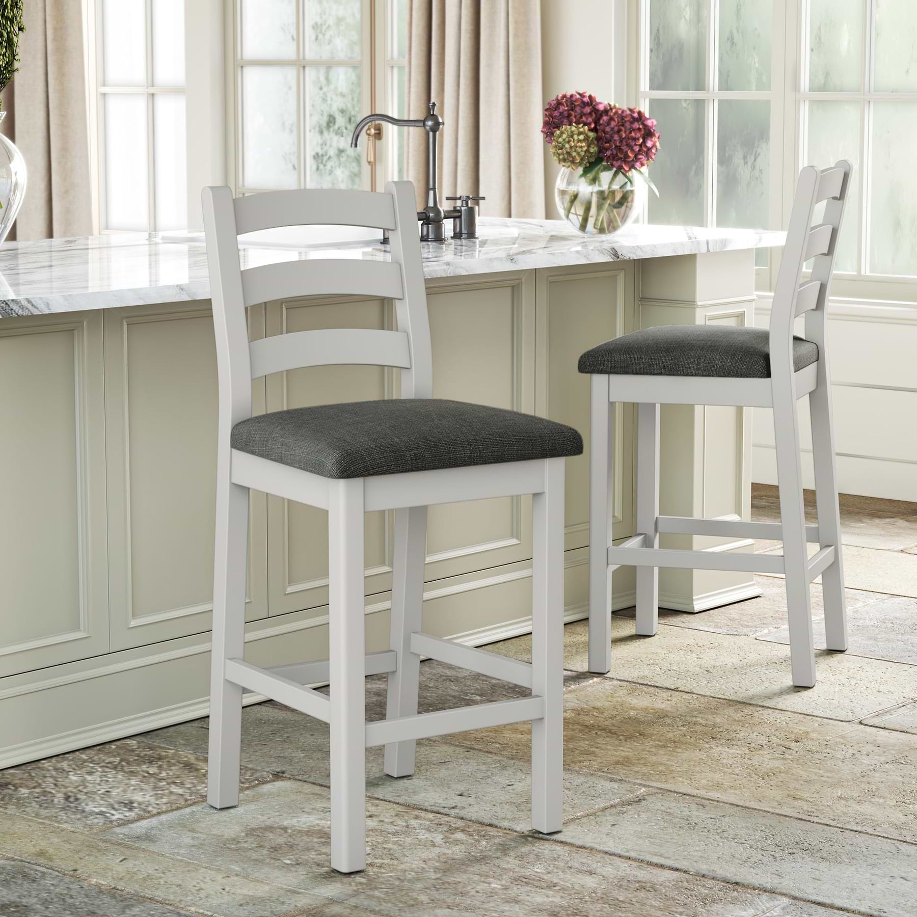 Grey Bar Penzance Stone Grey Ladder Back Kitchen Coutner Bar Chair | Roseland