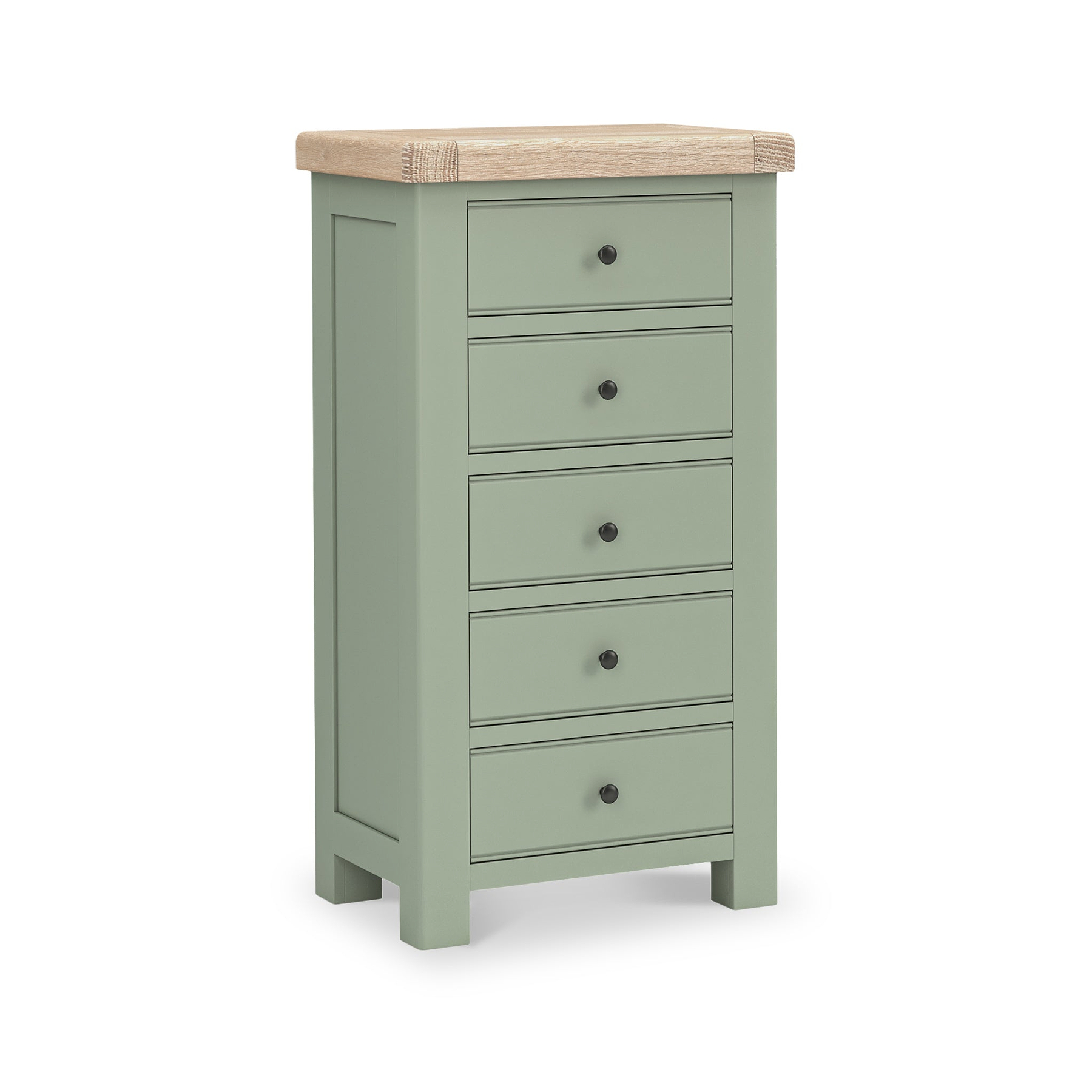 Penzance Sage Green 5 Drawer Tallboy Chest from Roseland Furniture