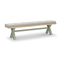 Penzance Sage Cross Leg Bench with Beige Cushion from Roseland Furniture