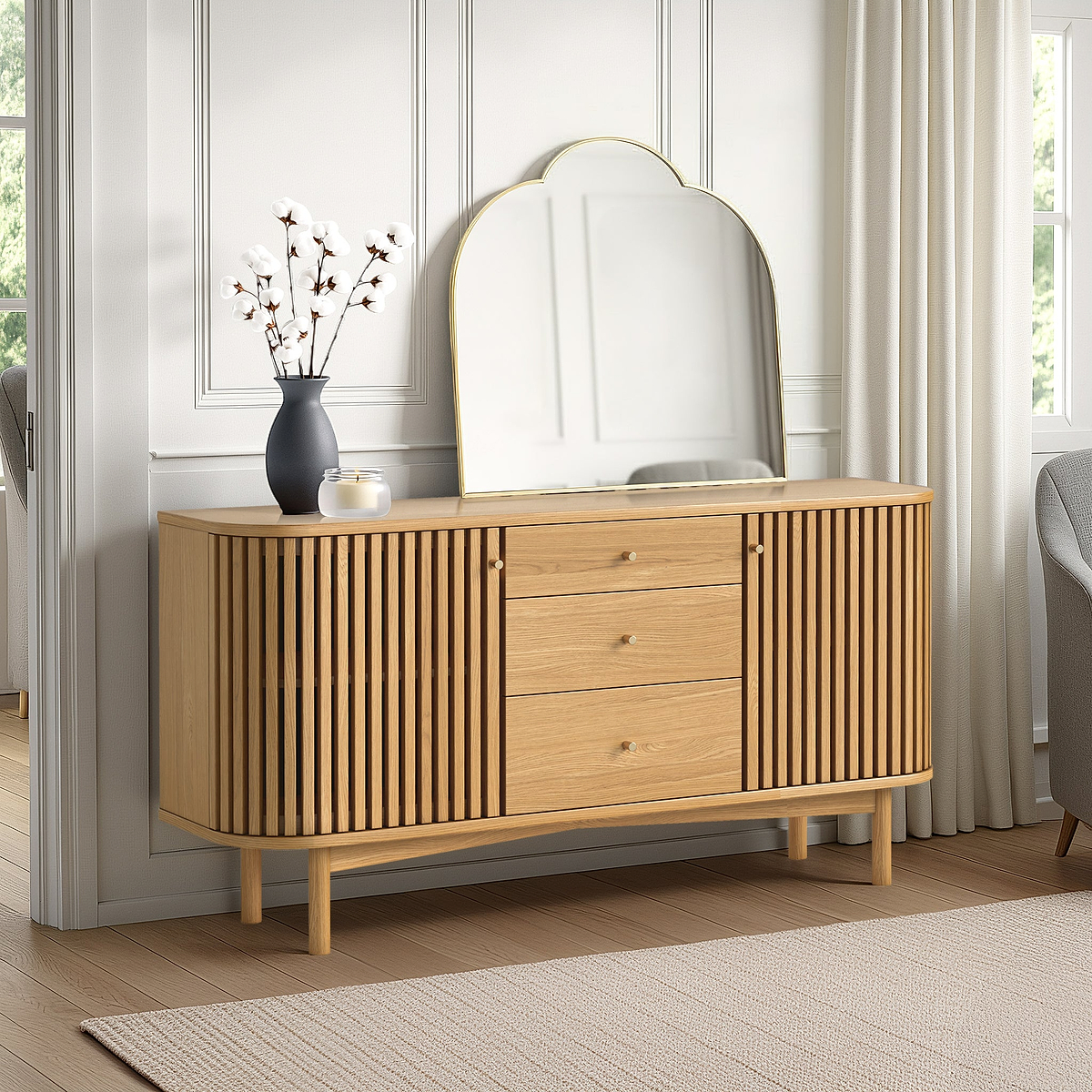 Shorwell Oak Slatted Sideboard With Drawer from Roseland Furniture