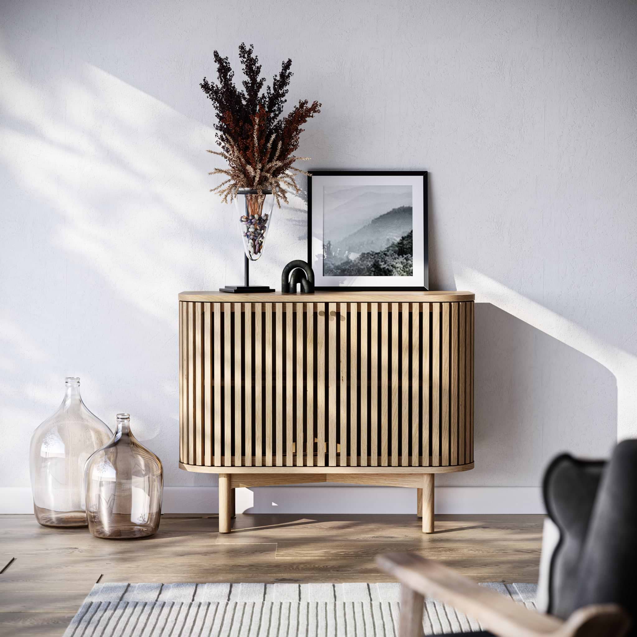 Finch Oak Slatted Small Sideboard from Roseland Furniture