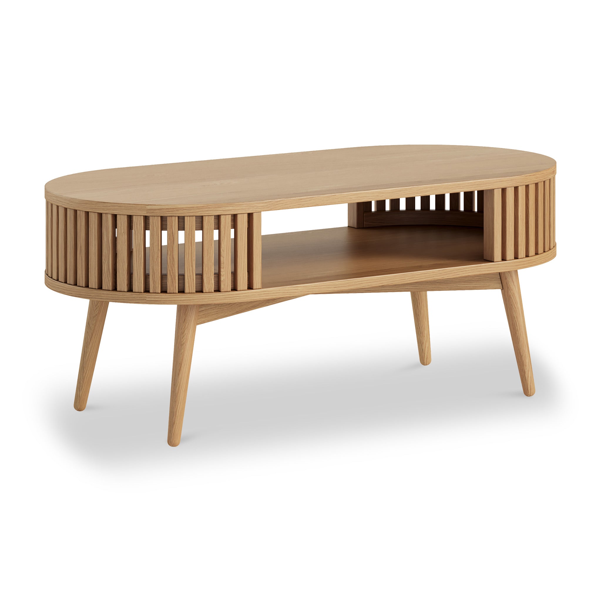 Shorwell Oak Slatted Oval Coffee Table with Open Shelf | Roseland