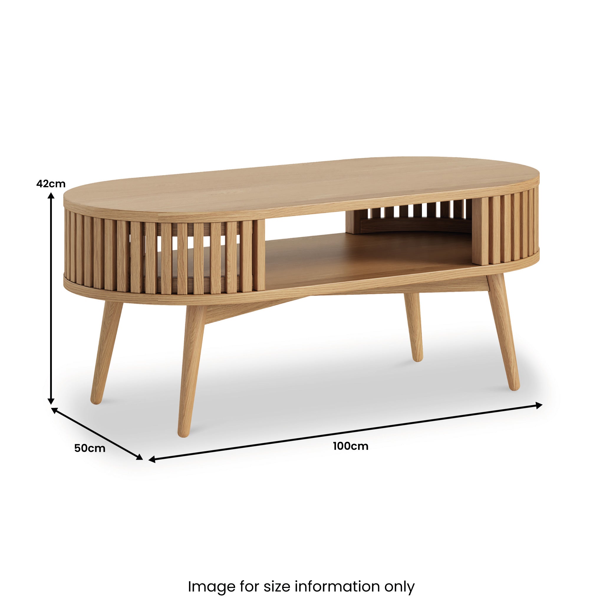 Shorwell Oak Slatted Oval Coffee Table with Open Shelf | Roseland