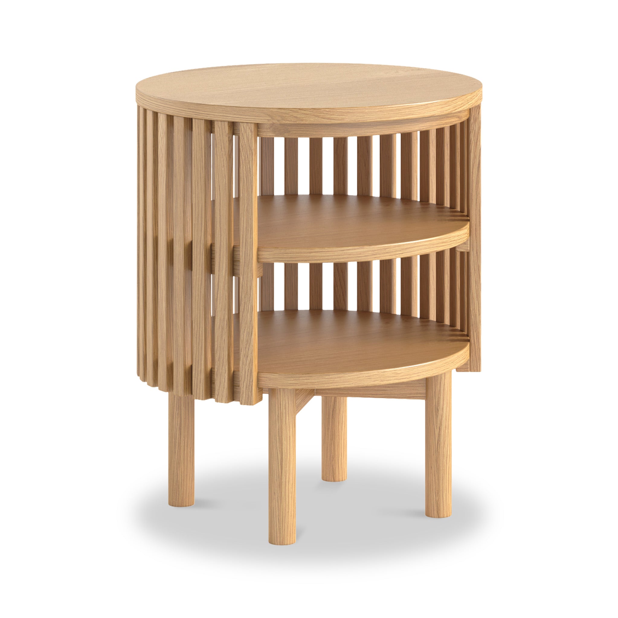 Shorwell Oak Slatted Open Shelf Sofa Side Lamp Table | Roseland
