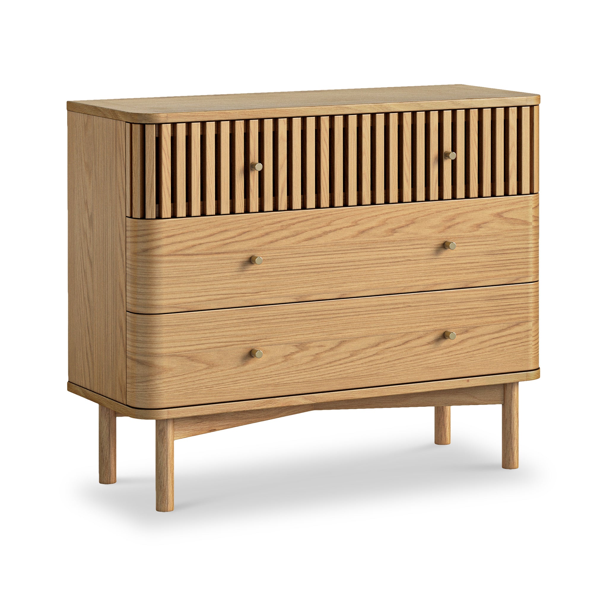 Shorwell Oak Slatted 3 Drawer Chest of Drawers | Roseland