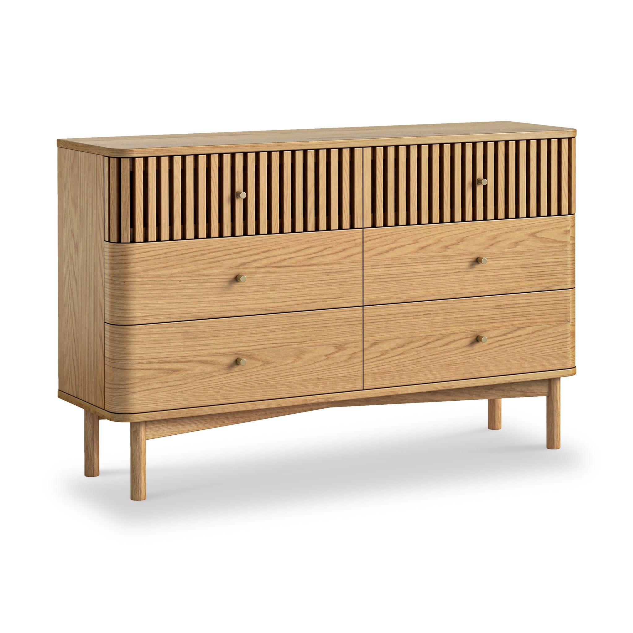 Shorwell Oak Slatted 6 Drawer Wide Chest of Drawers | Roseland