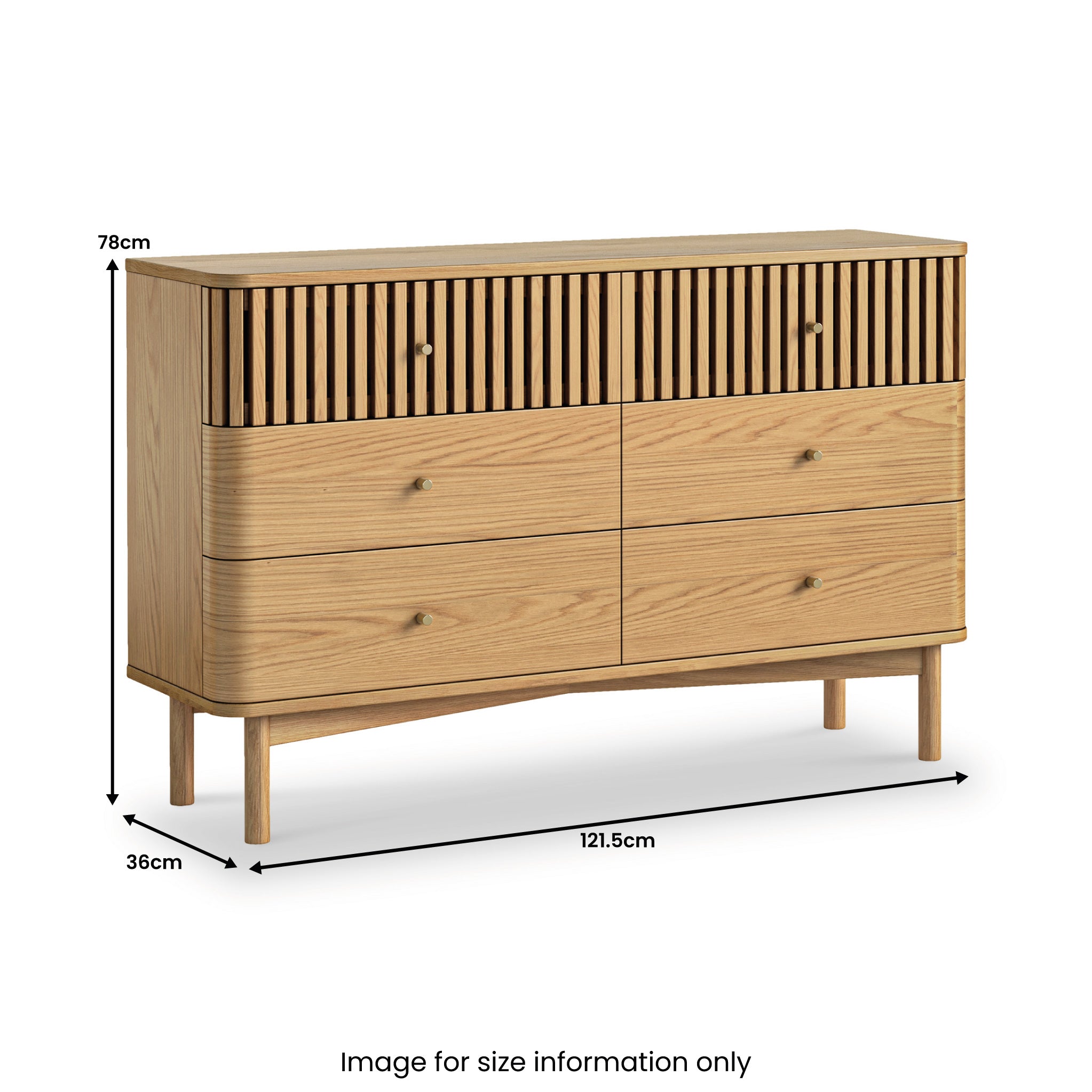 Shorwell Oak Slatted 6 Drawer Wide Chest of Drawers | Roseland
