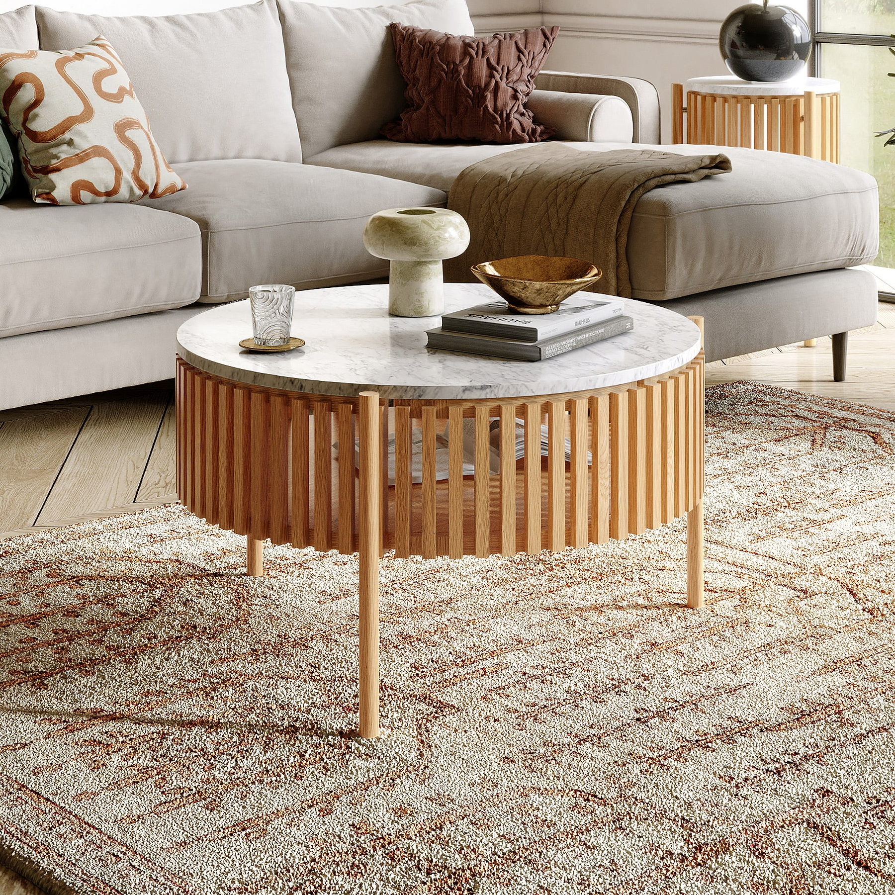 Shorwell Oak Marble 1 Door Coffee Table Natural from Roseland Furniture