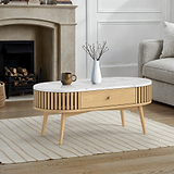 Shorwell Oak Marble 1 Drawer Oval Coffee Table Natural from Roseland Furniture