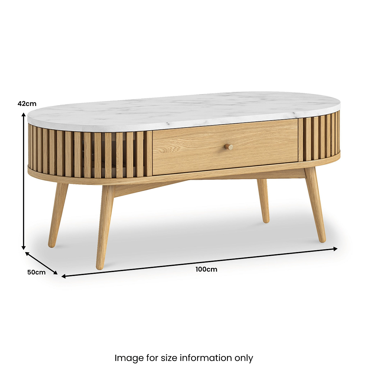 Shorwell Oak Marble 1 Drawer Oval Coffee Table Natural from Roseland Furniture