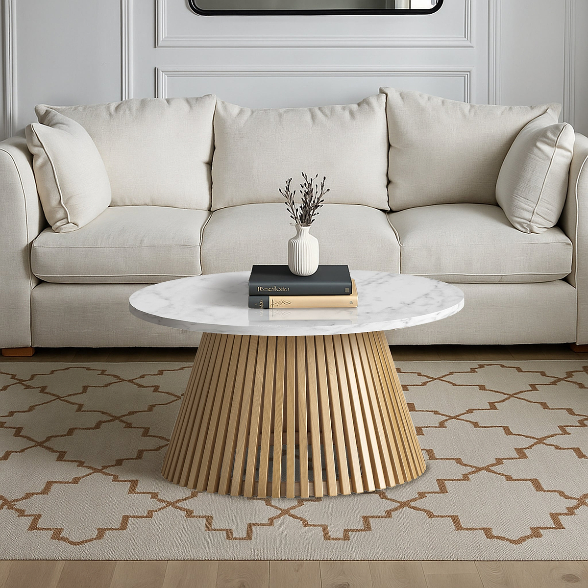 Shorwell Oak Marble 80cm Round Coffee Table Natural from Roseland Furniture