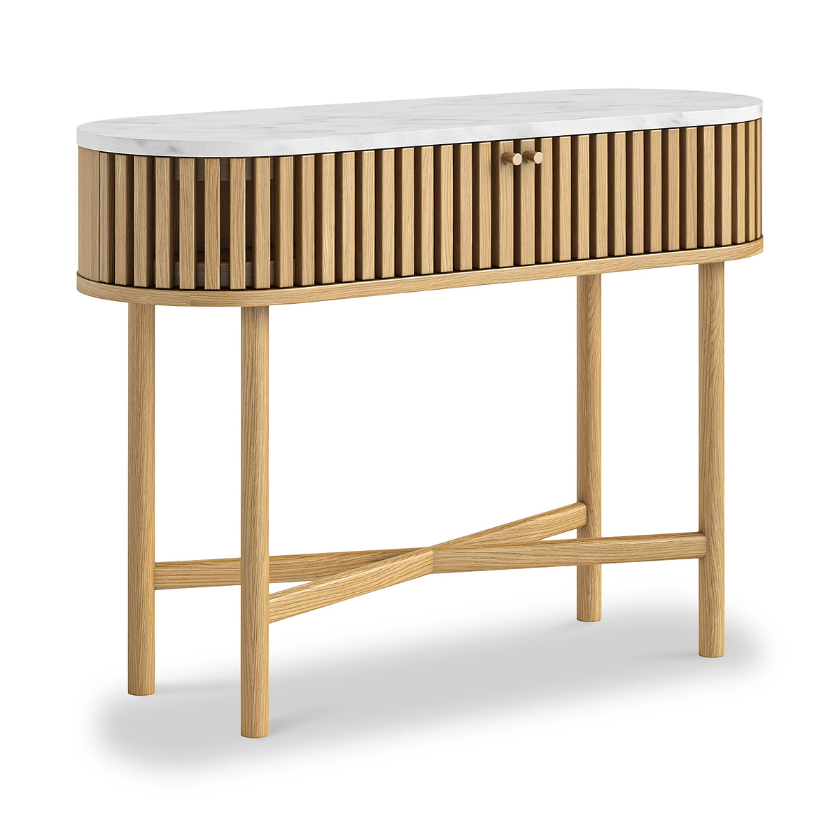 Shorwell Oak Marble Oval Console Table Natural from Roseland Furniture