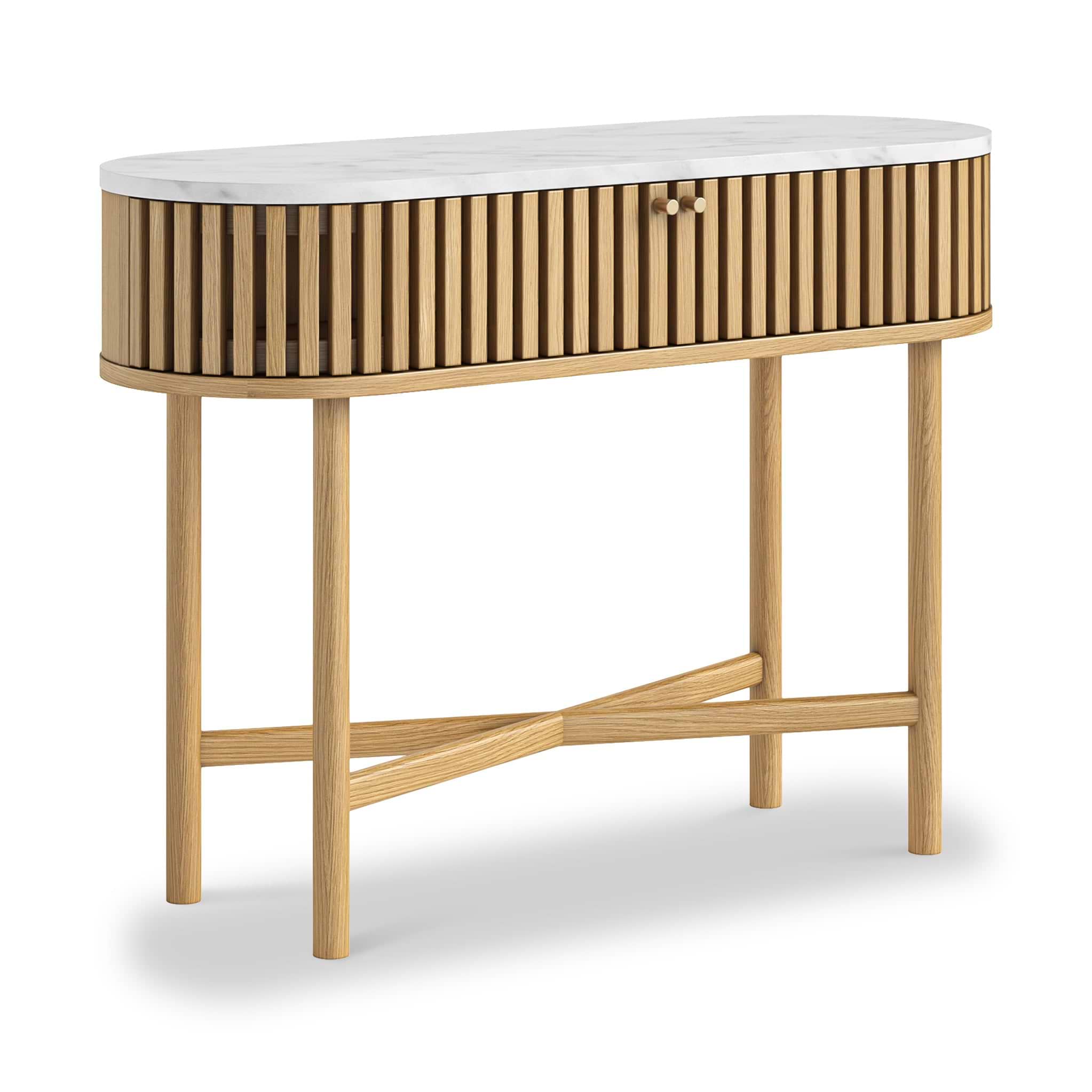 Shorwell Oak Marble Oval Console Table Natural from Roseland Furniture