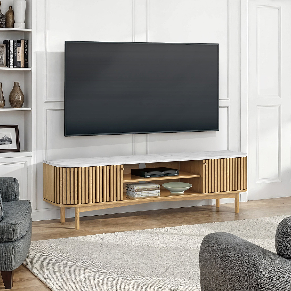 Shorwell Oak Marble 180cm TV Unit Natural from Roseland Furniture