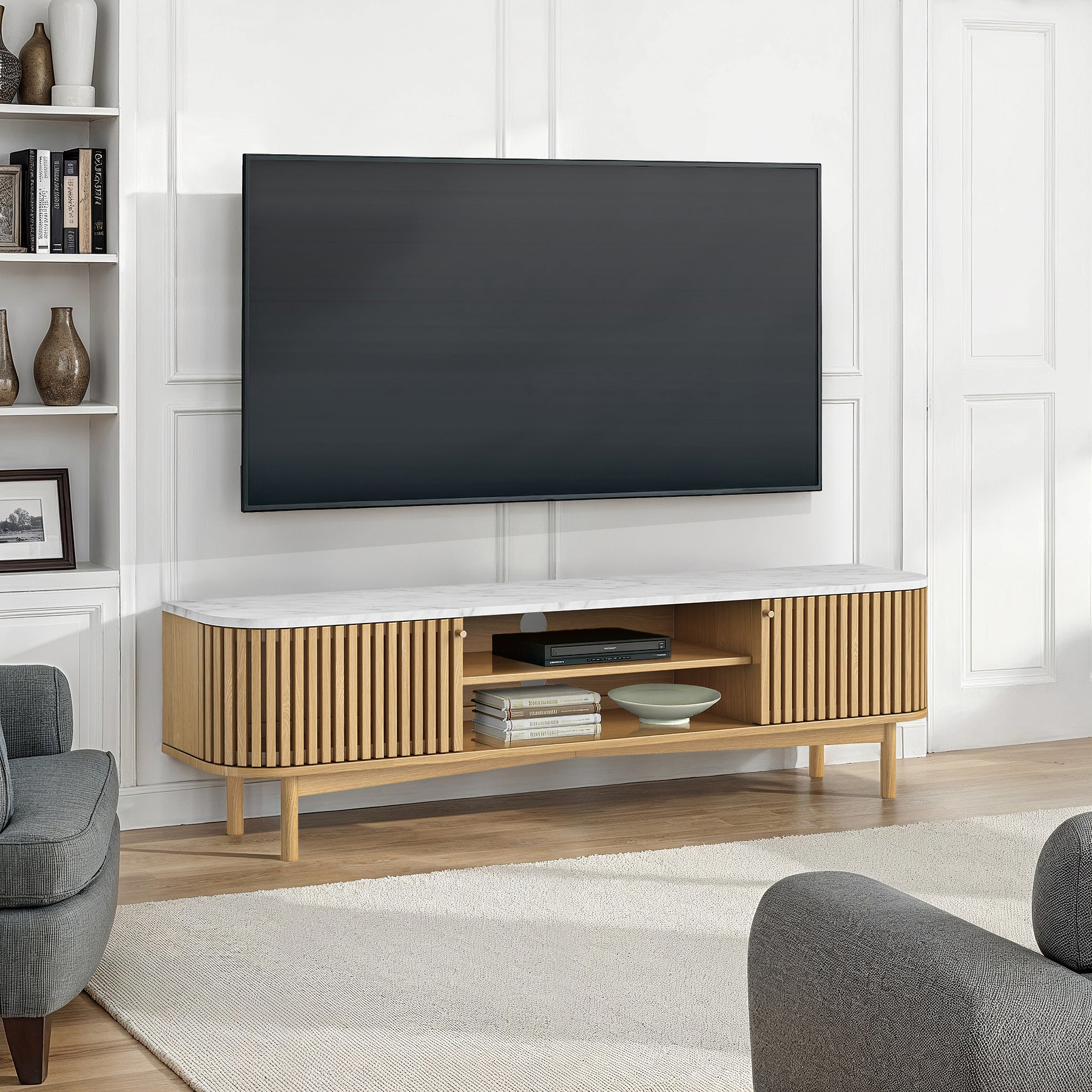 Shorwell Oak Marble 180cm TV Unit Natural from Roseland Furniture