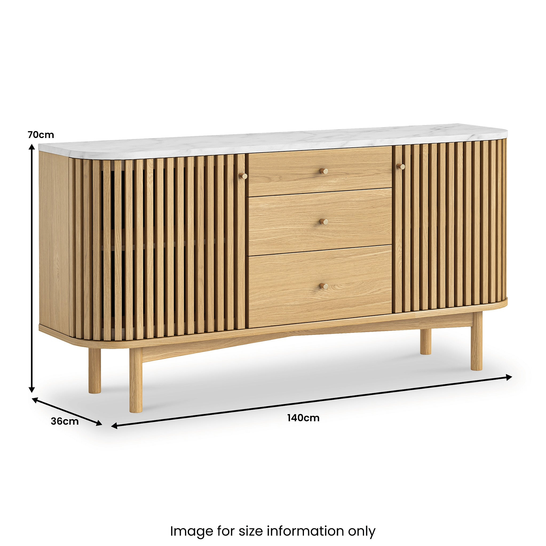 Shorwell Oak Marble 3 Drawer Sideboard Natural from Roseland Furniture