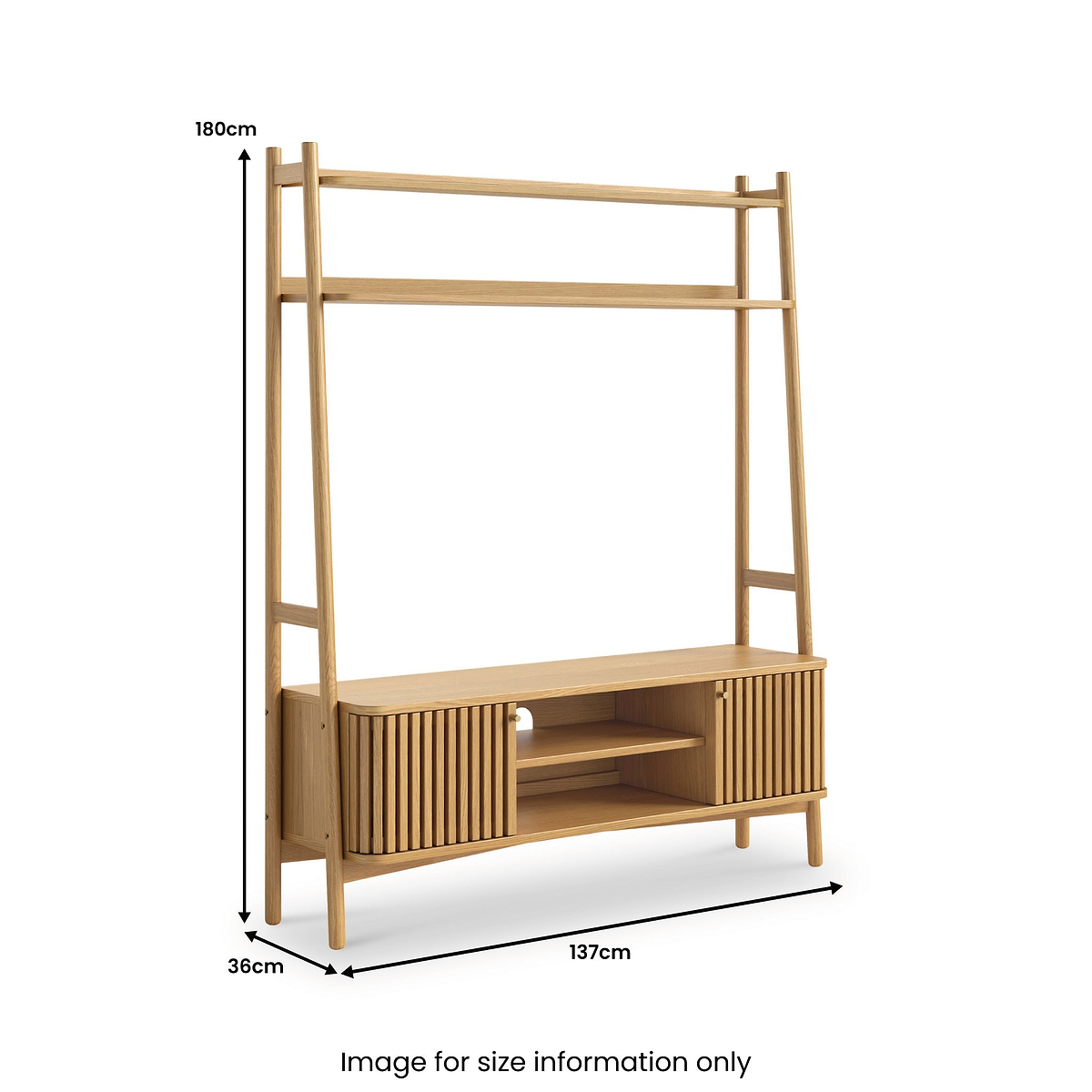 Shorwell Oak Slatted Small TV Ladder Unit Oak from Roseland Furniture