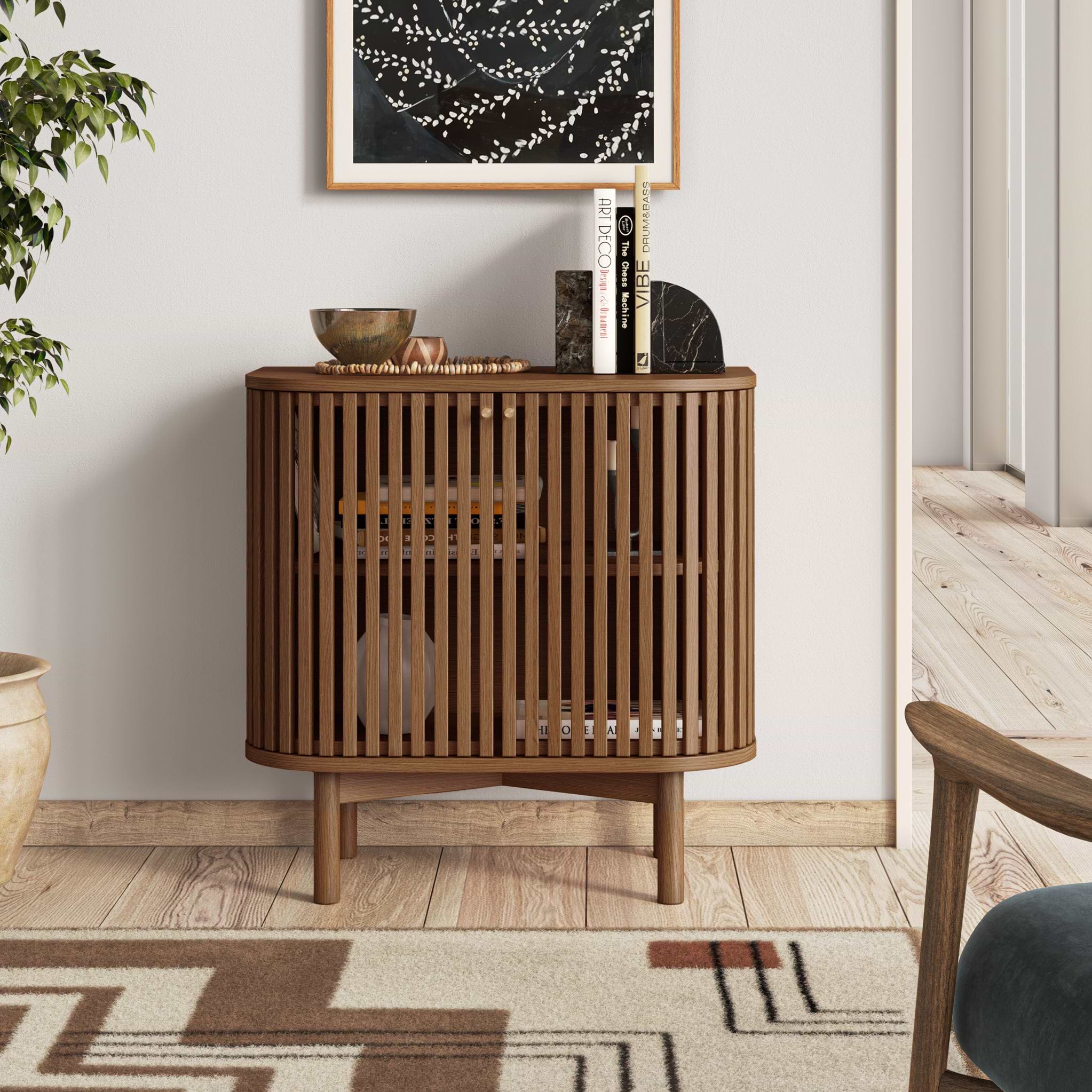 Shorwell Dark Oak Slatted 2 Door Compact Cupboard | Roseland