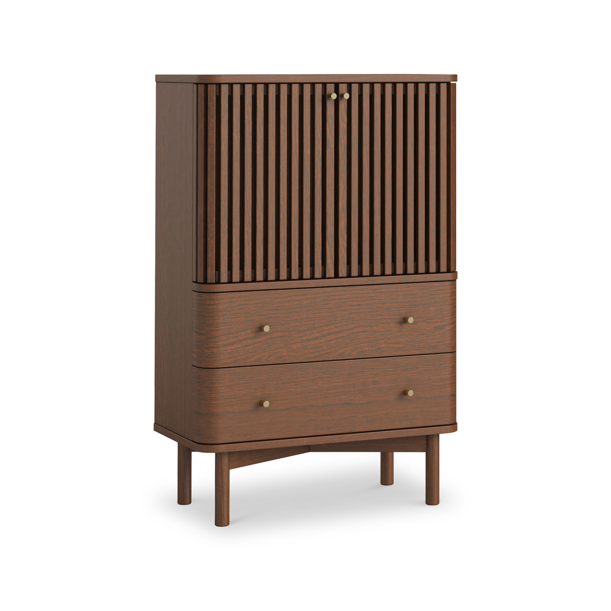 Shorwell Dark Oak Slatted 2 Drawer 2 Door Cupboard Cabinet | Roseland