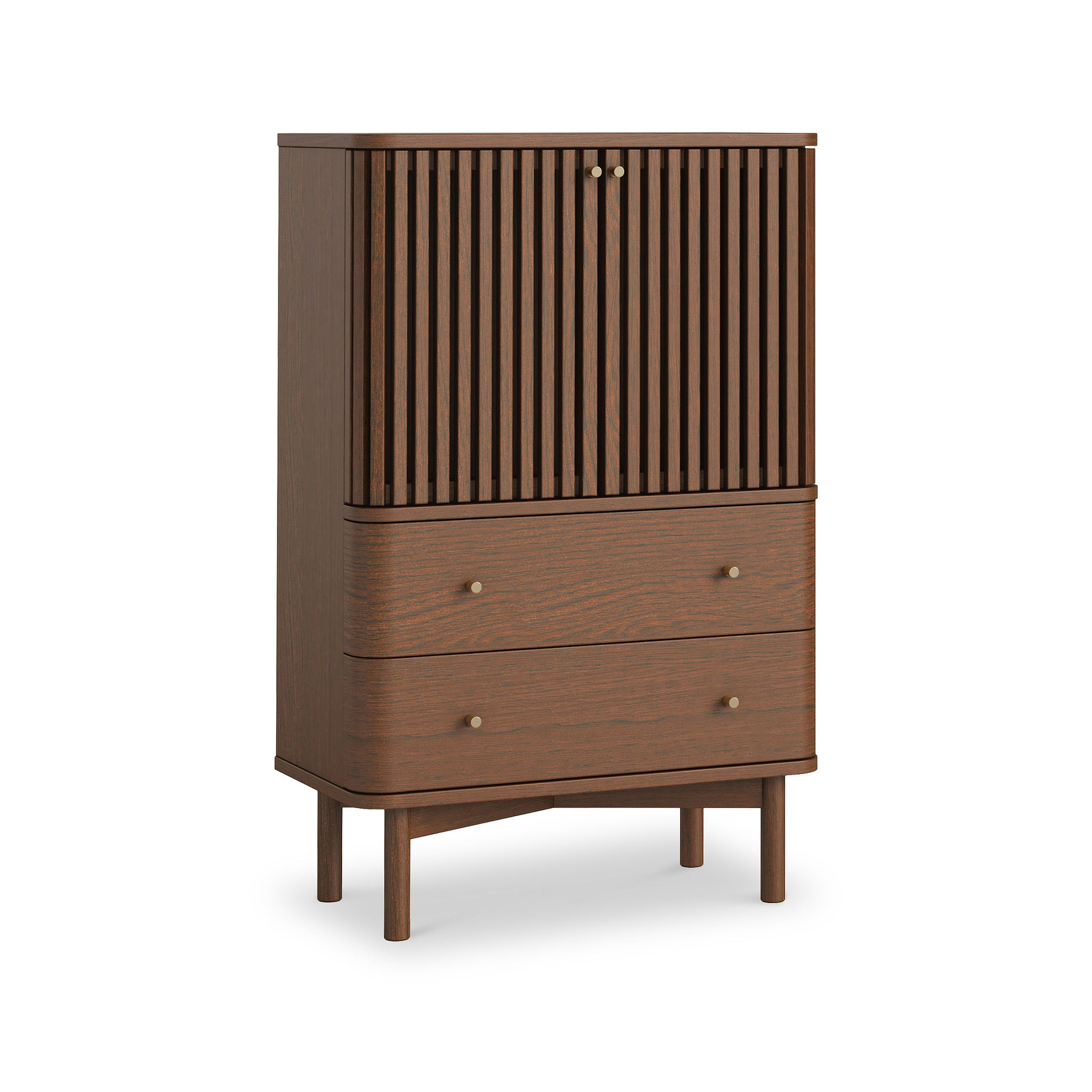 Shorwell Oak Slatted 2 Drawer 2 Door Cabinet Dark Stain from Roseland Furniture