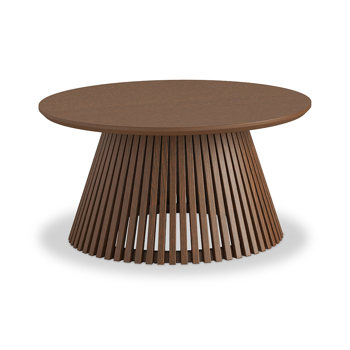 Shorwell Oak Slatted Round Coffee Table Dark Stain Front1 from Roseland Furniture