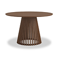 Shorwell Oak Slatted Round Dining Table Dark Stain Front1 from Roseland Furniture