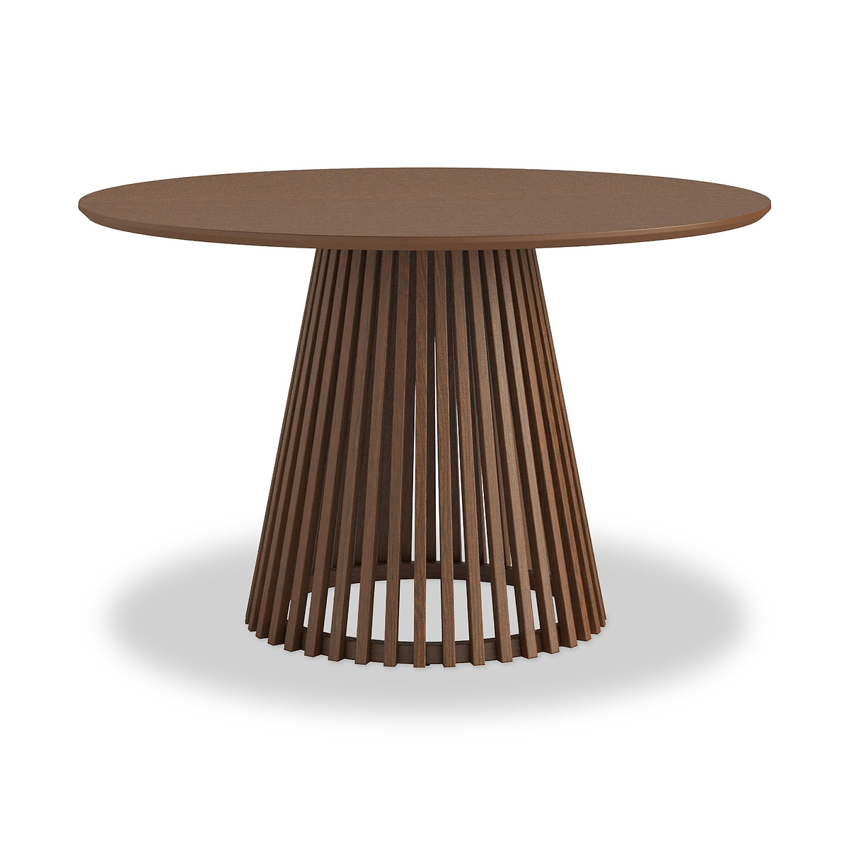 Shorwell Oak Slatted Round Dining Table Dark Stain Front1 from Roseland Furniture