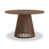 Shorwell Oak Slatted Round Dining Table Dark Stain Front1 from Roseland Furniture